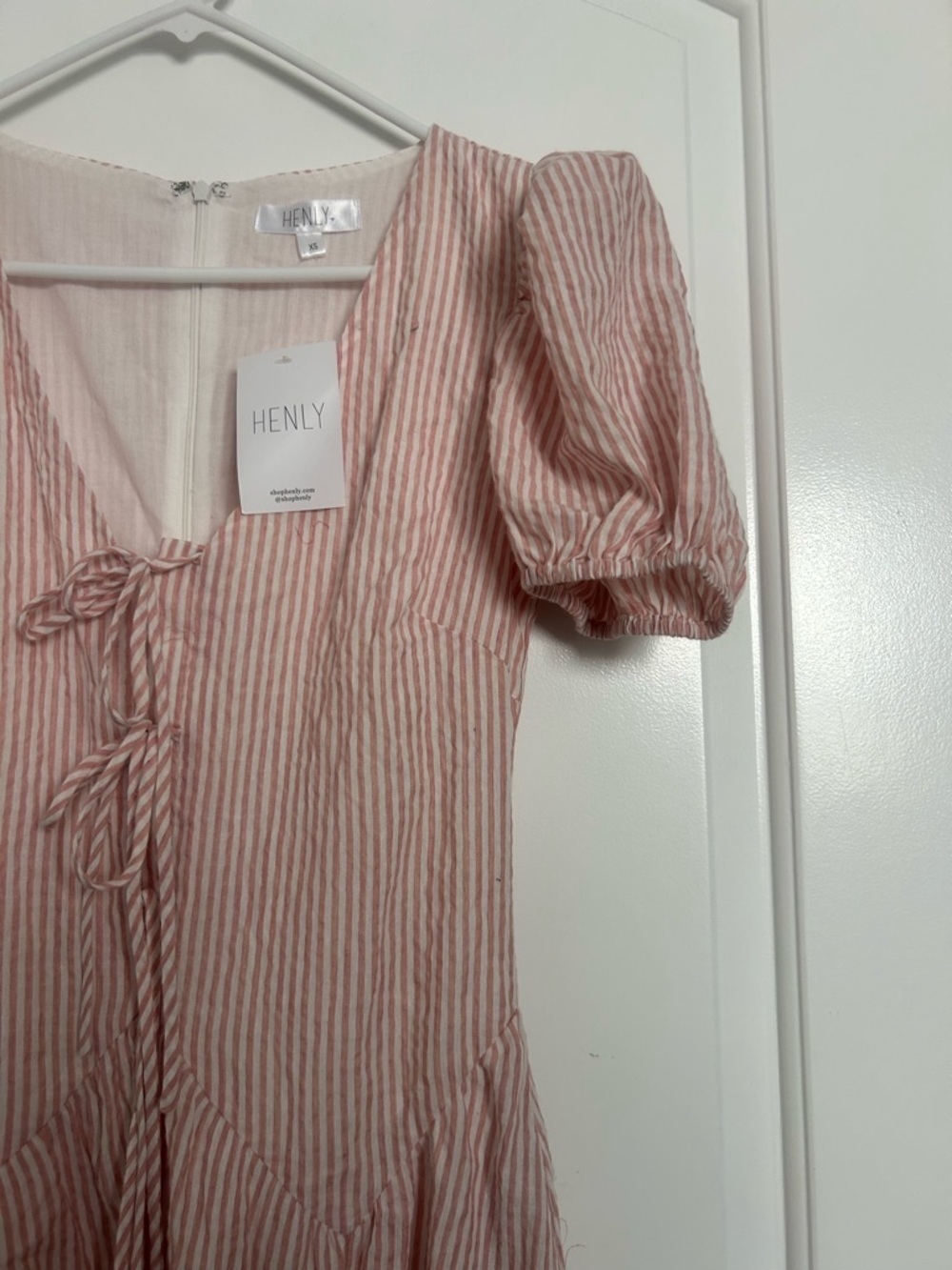Henly Striped Puff-Sleeve Bow Midi Dress Size Xs Nwt Cottagecore Prairie Boho — image 8 of 8